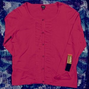Fuschia cardigan by Rafaella with ruched front panel detail.